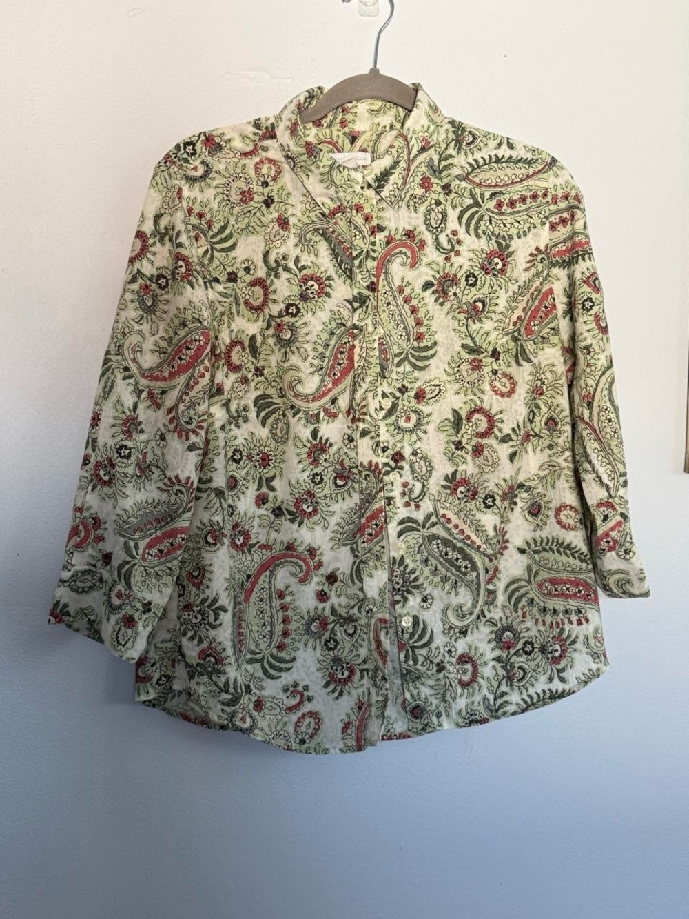 Charter Club Paisley Button-Down Shirt in Ivory, Green & Red